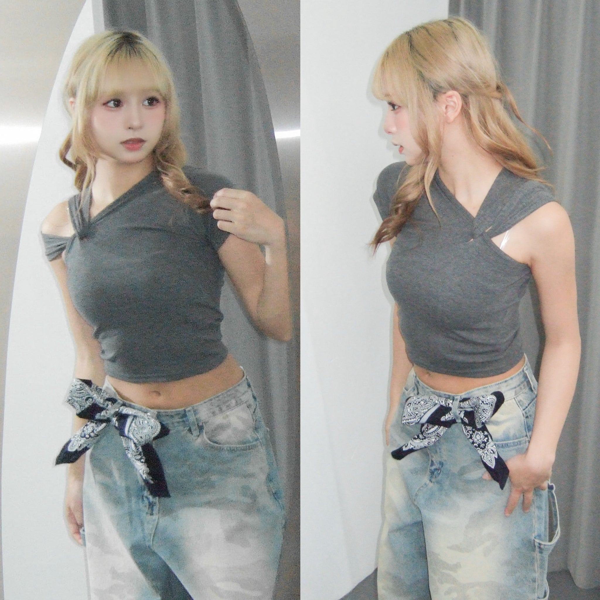 [2WAY] UNTIE THE KNOT CROP TEE/ 2色