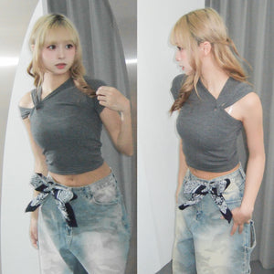 [2WAY] UNTIE THE KNOT CROP TEE/ 2色