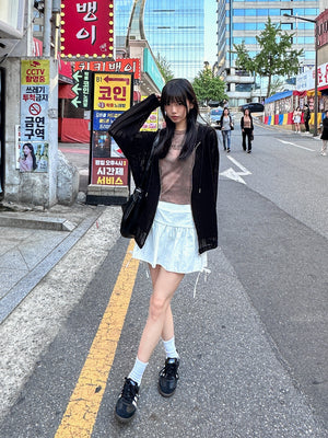 [UNISEX] 高質耐穿! 黑色通花帽款外套/ 1色