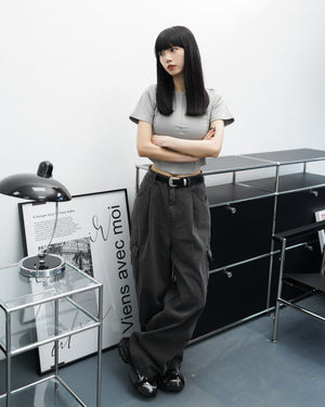 Silver Color Detail Faux Leather Belt/ 1色