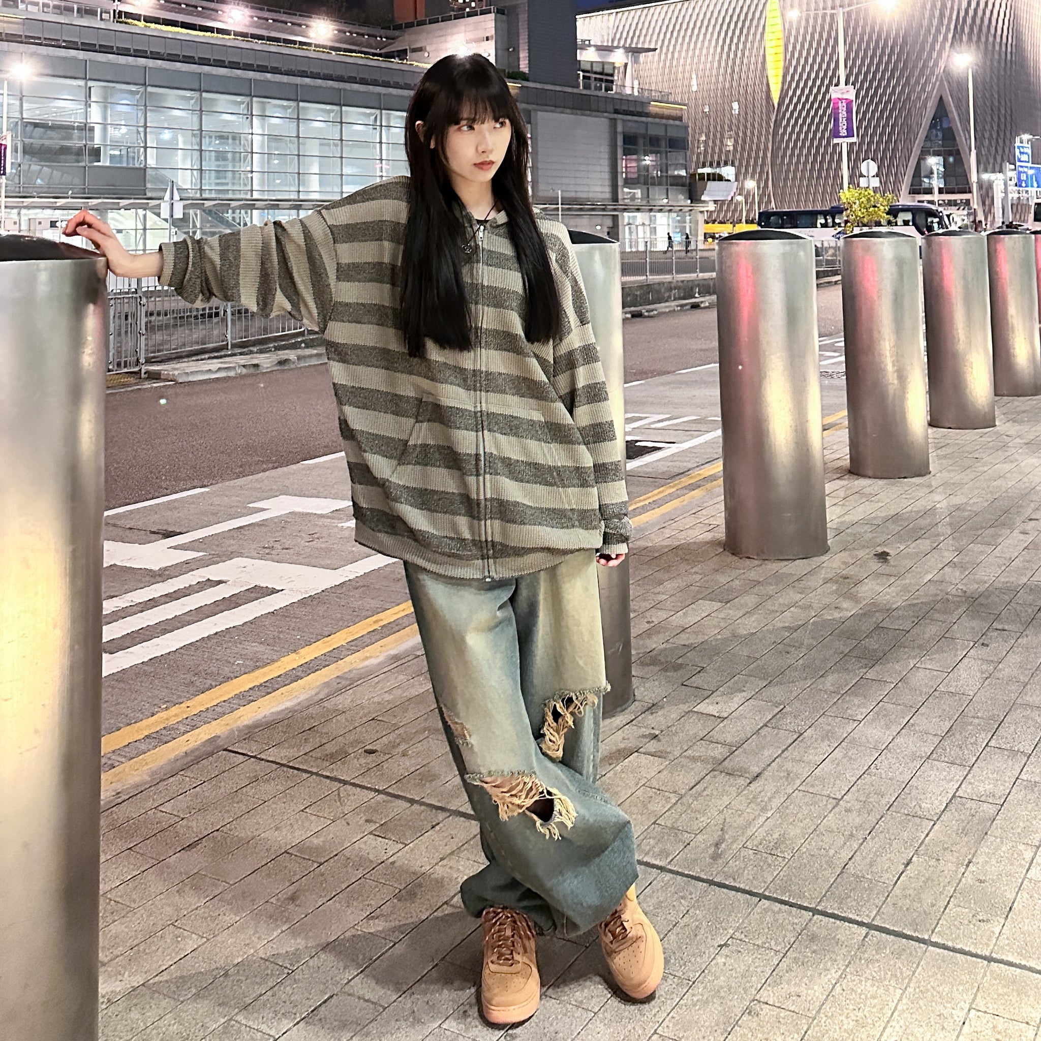 [UNISEX] 春夏適用!! 橫間半透帽款外套/ 2色
