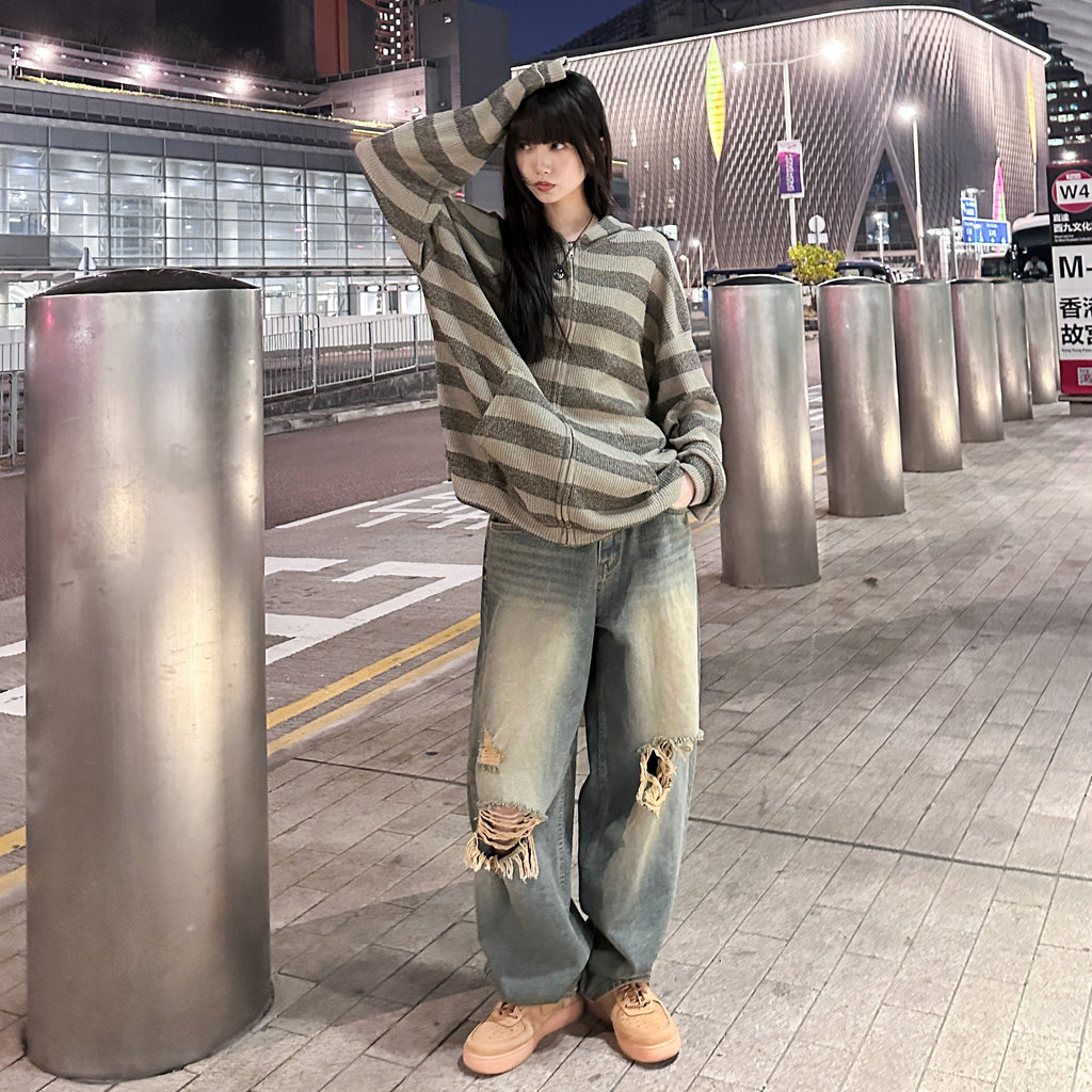 [細腰圍OK] DAMAGE WASHING BALLOON DENIM PANTS/ 1色