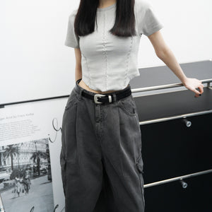 Silver Color Detail Faux Leather Belt/ 1色