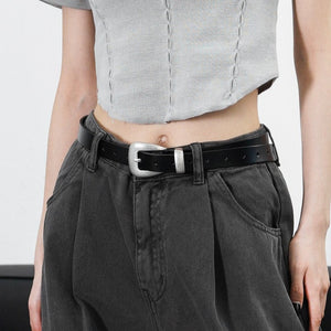 Silver Color Detail Faux Leather Belt/ 1色