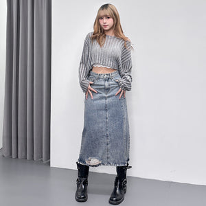 DAMAGE DENIM LONG SKIRT/ 1色