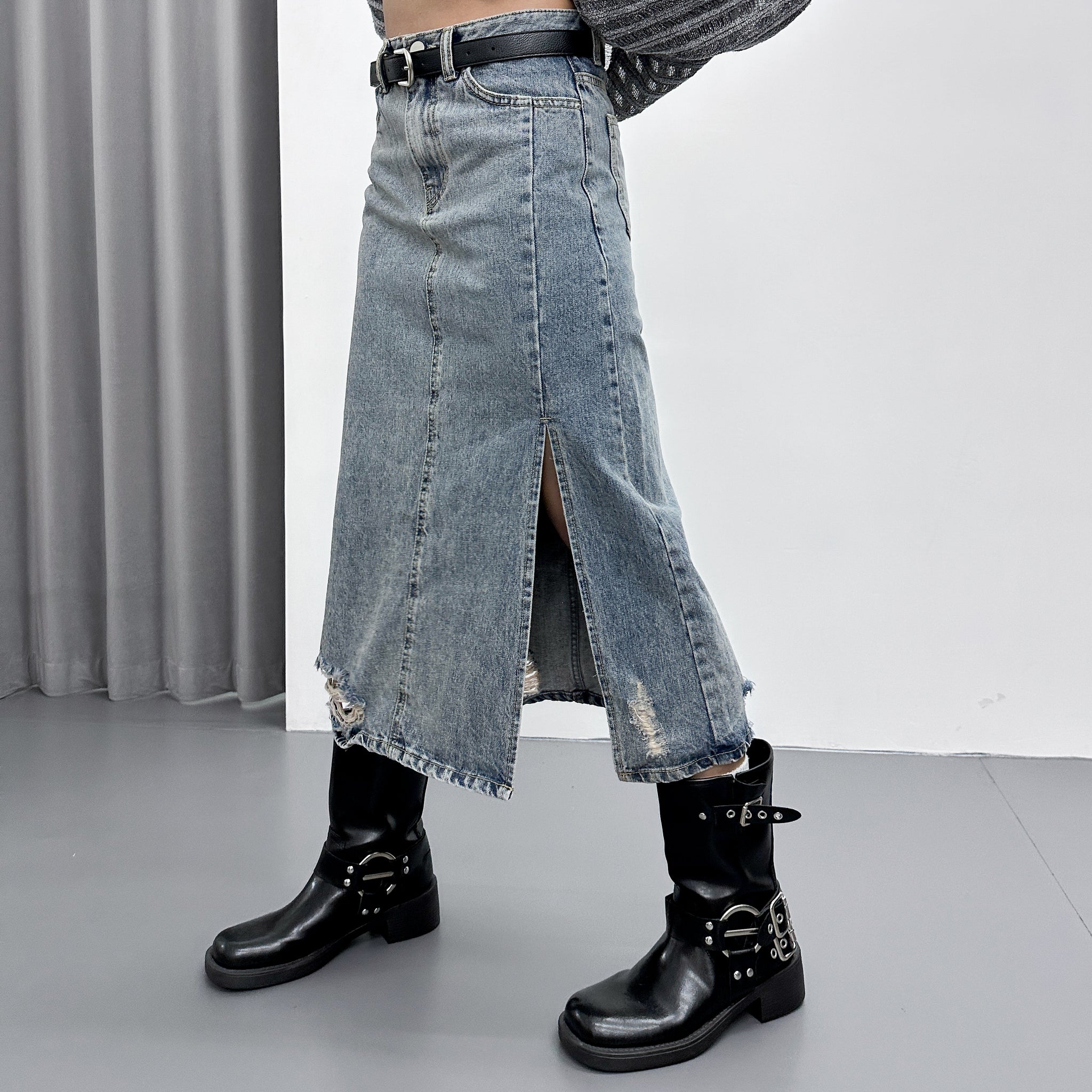 DAMAGE DENIM LONG SKIRT/ 1色