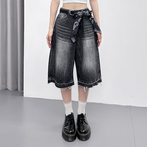RAW HEM FRAYED BERMUDA DENIM PANTS/ 1色