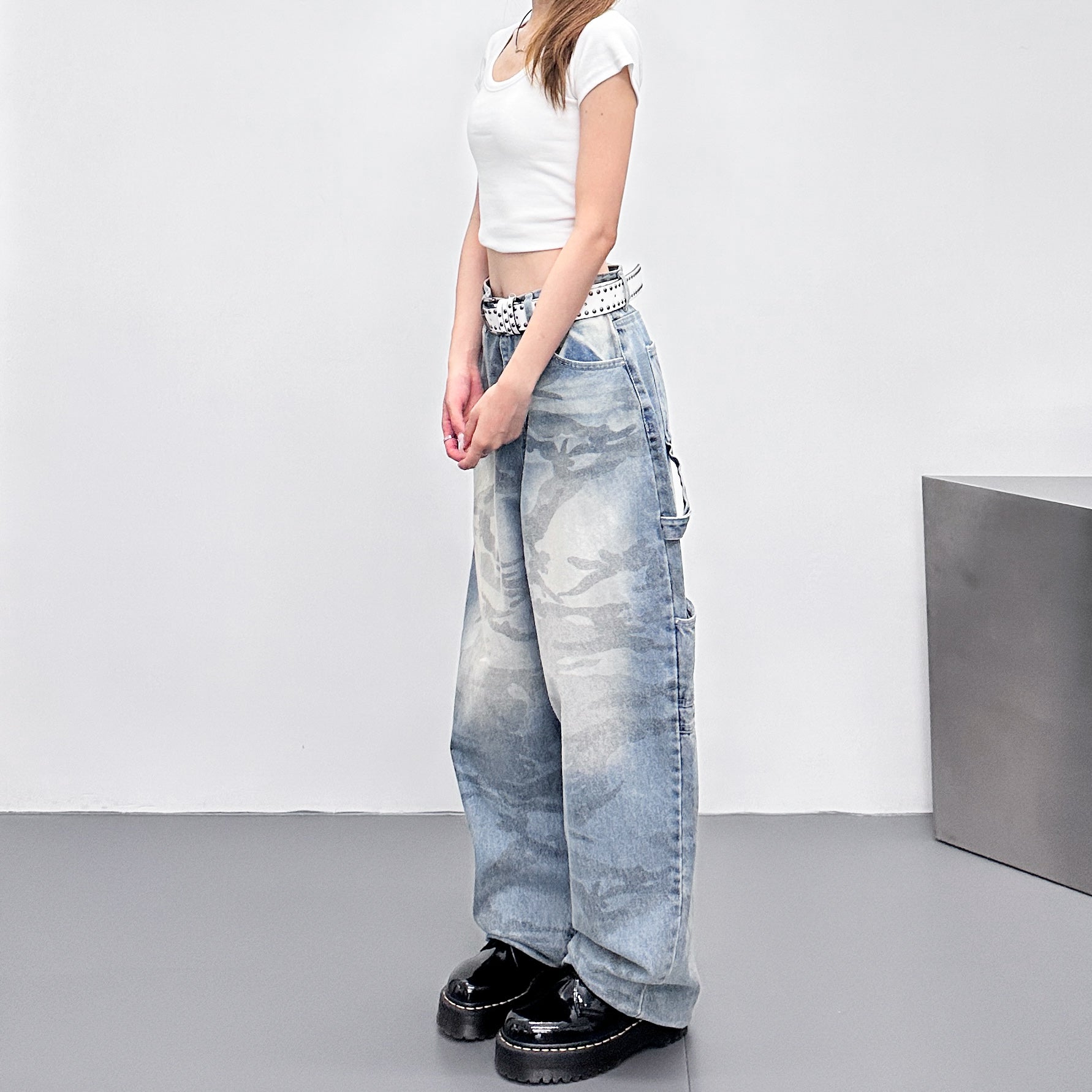 GREY BLUE CAMOUFLAGE BALLOON DENIM PANTS/ 1色