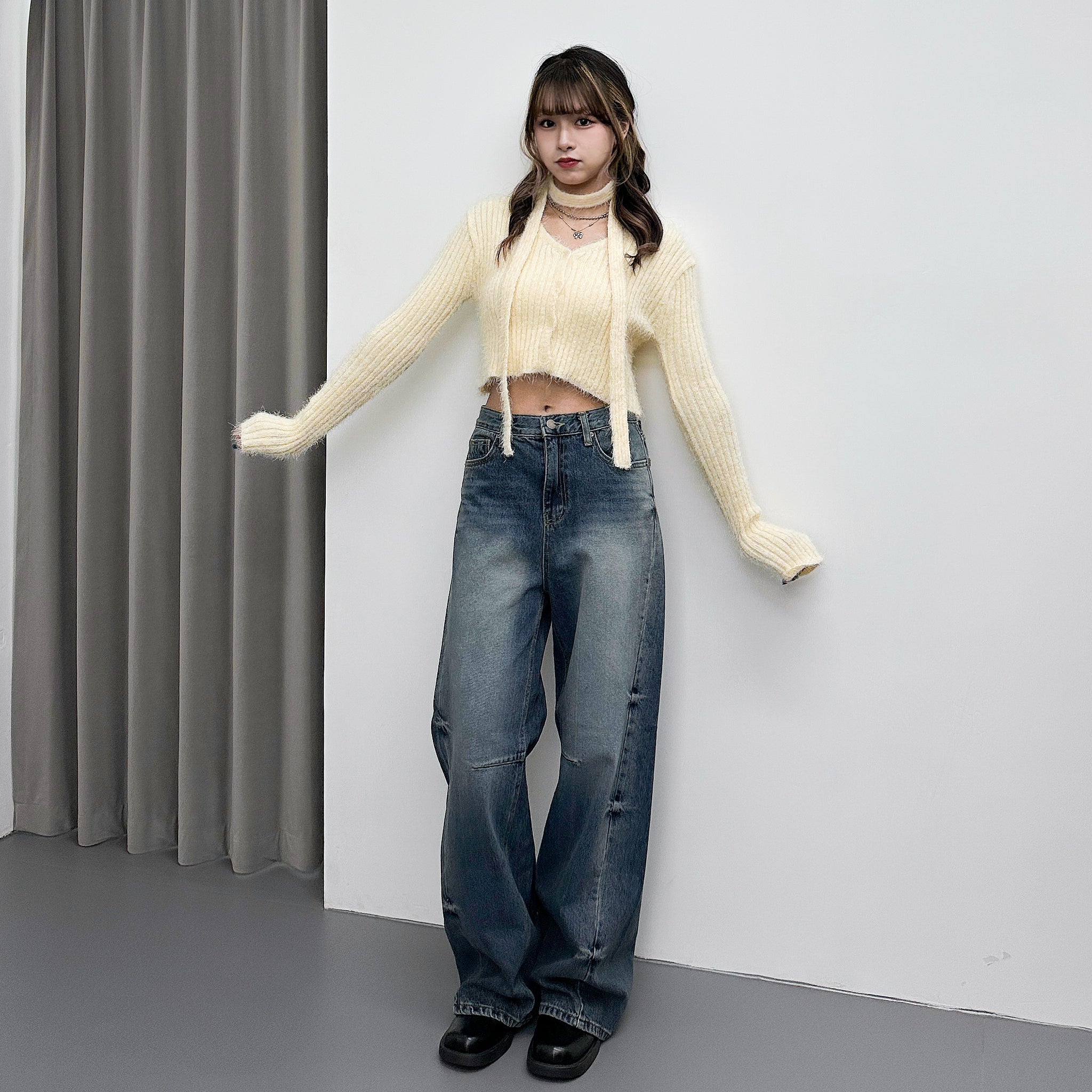 girly松針絨毛茸茸crop冷衫外套+頸帶/ 3色