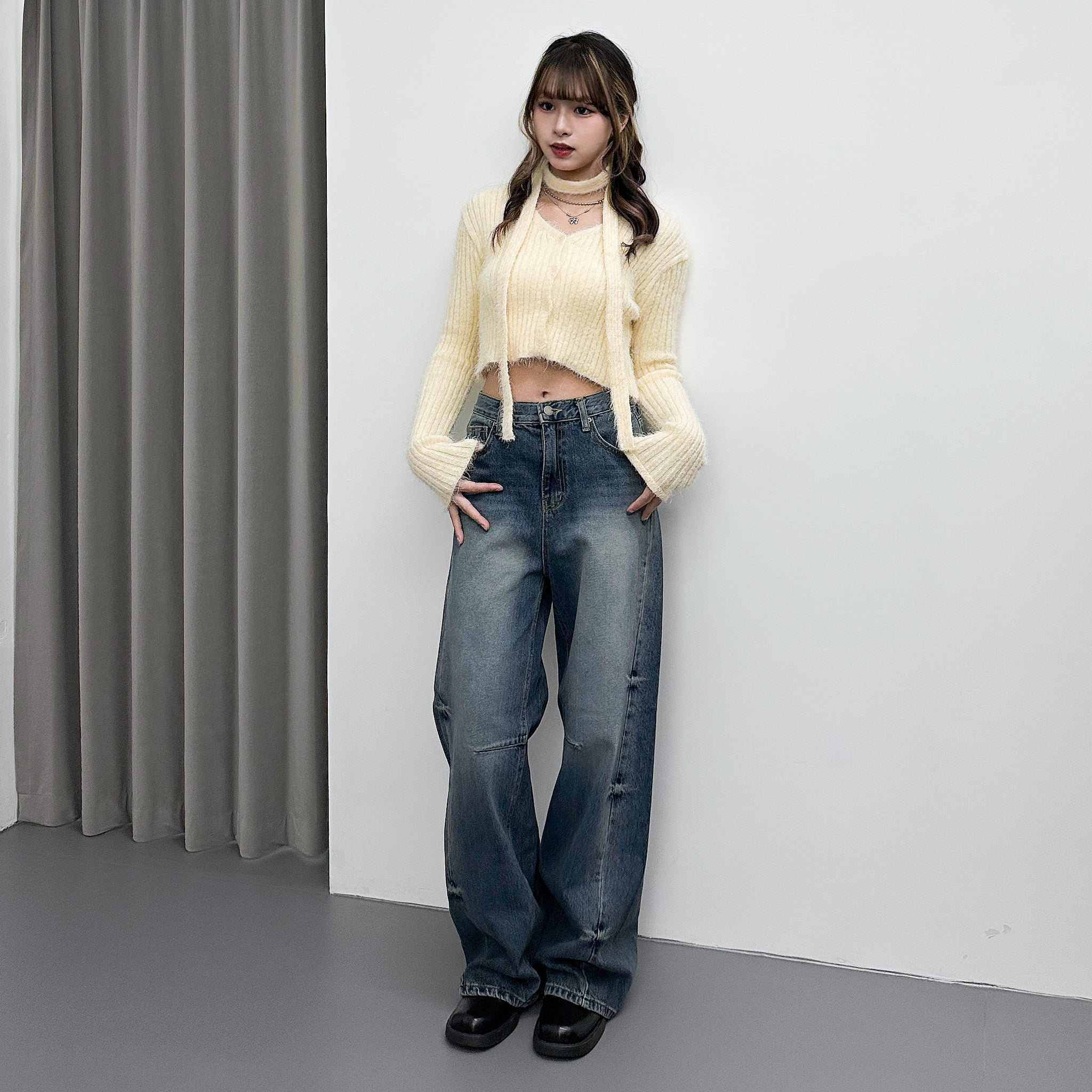 girly松針絨毛茸茸crop冷衫外套+頸帶/ 3色