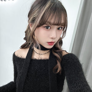 女人味UP毛茸茸SLIM OFF SHOULDER KNITWEAR+頸帶/ 4色