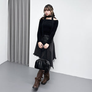 女人味UP毛茸茸SLIM OFF SHOULDER KNITWEAR+頸帶/ 4色