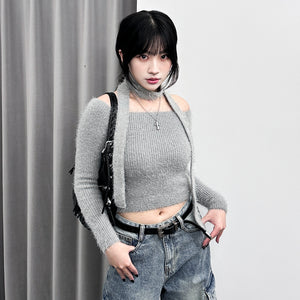 女人味UP毛茸茸SLIM OFF SHOULDER KNITWEAR+頸帶/ 4色