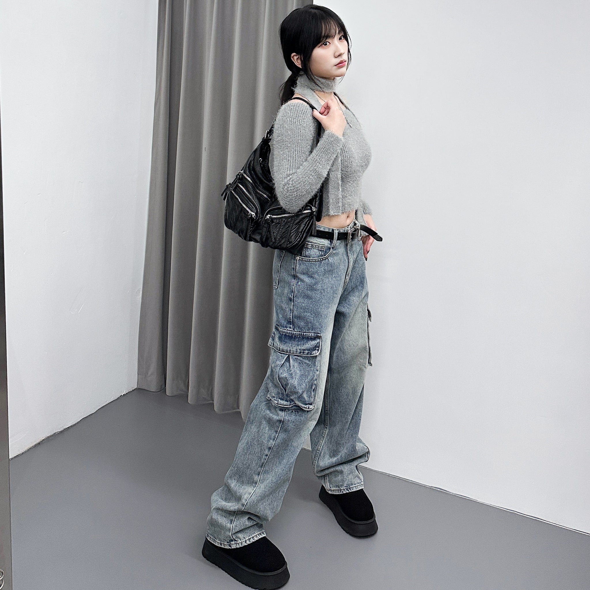 女人味UP毛茸茸SLIM OFF SHOULDER KNITWEAR+頸帶/ 4色