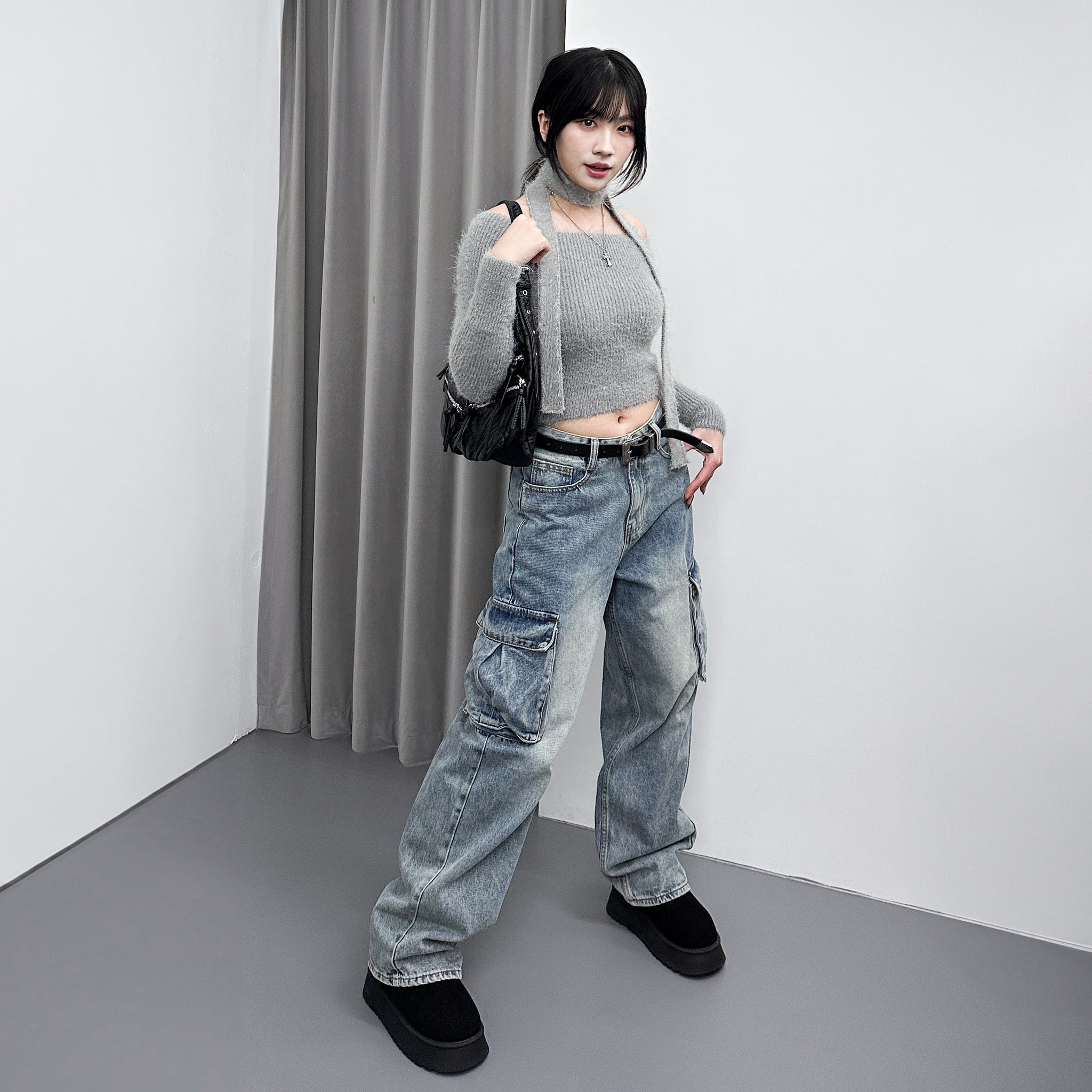 女人味UP毛茸茸SLIM OFF SHOULDER KNITWEAR+頸帶/ 4色