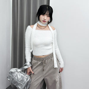 女人味UP毛茸茸SLIM OFF SHOULDER KNITWEAR+頸帶/ 4色