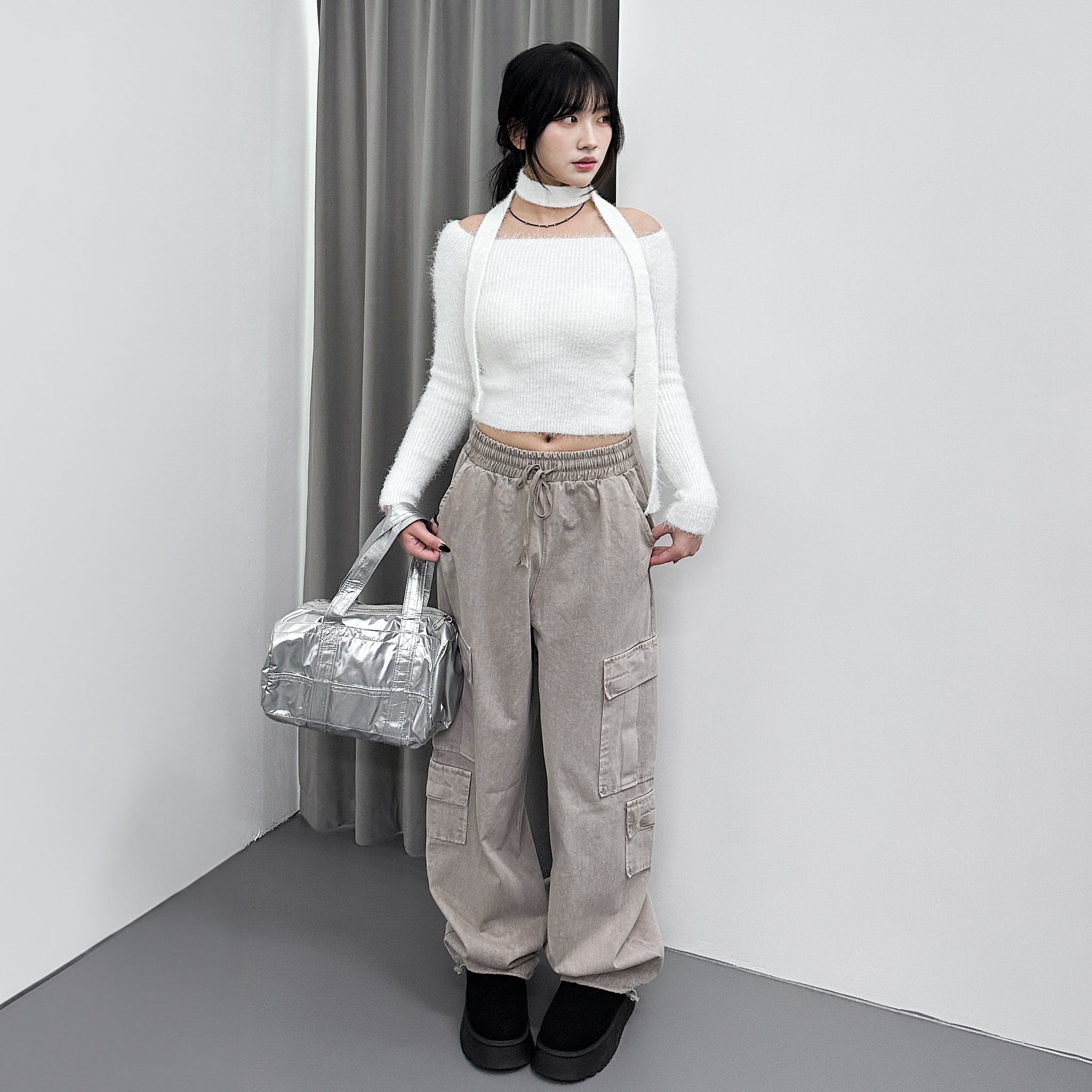 女人味UP毛茸茸SLIM OFF SHOULDER KNITWEAR+頸帶/ 4色