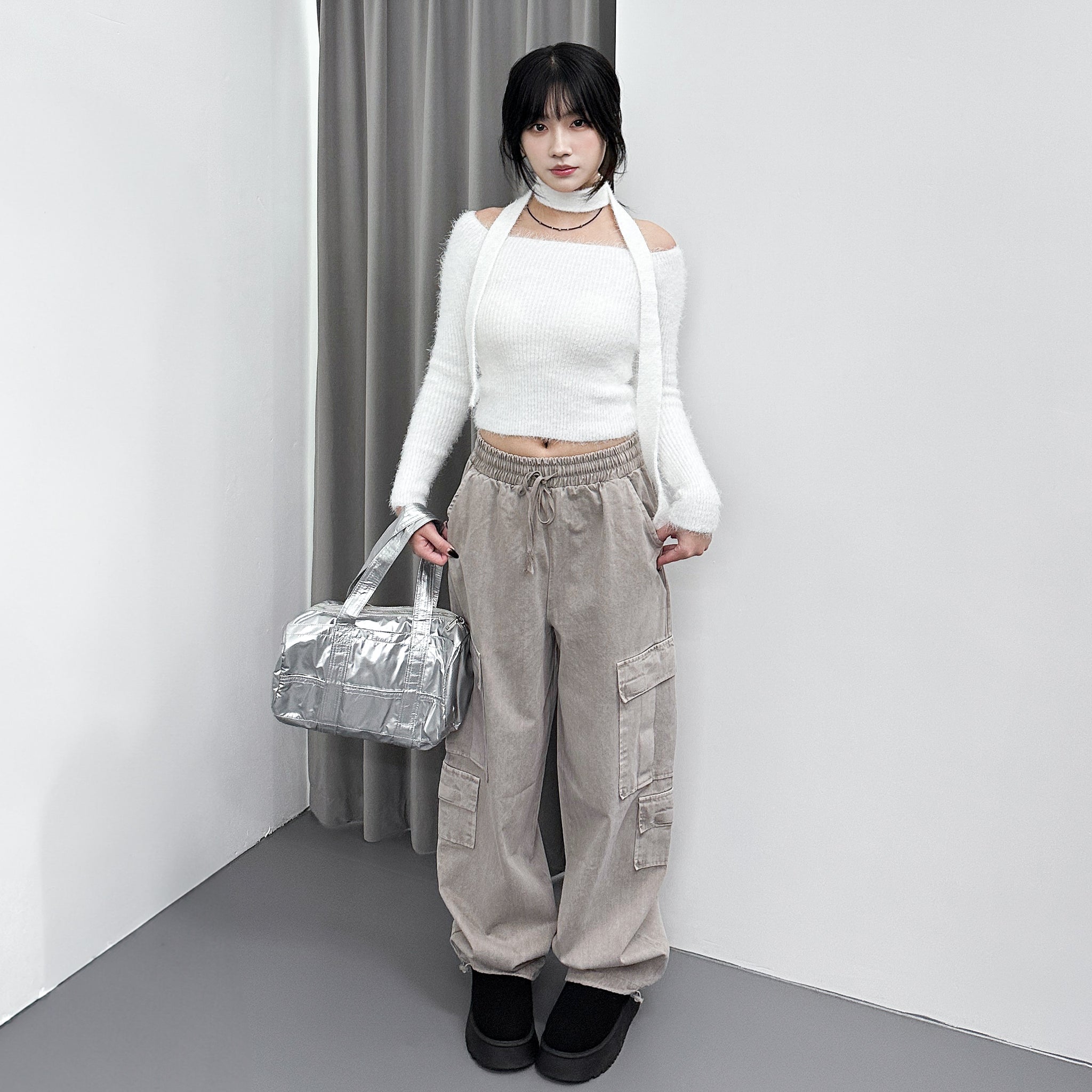 女人味UP毛茸茸SLIM OFF SHOULDER KNITWEAR+頸帶/ 4色