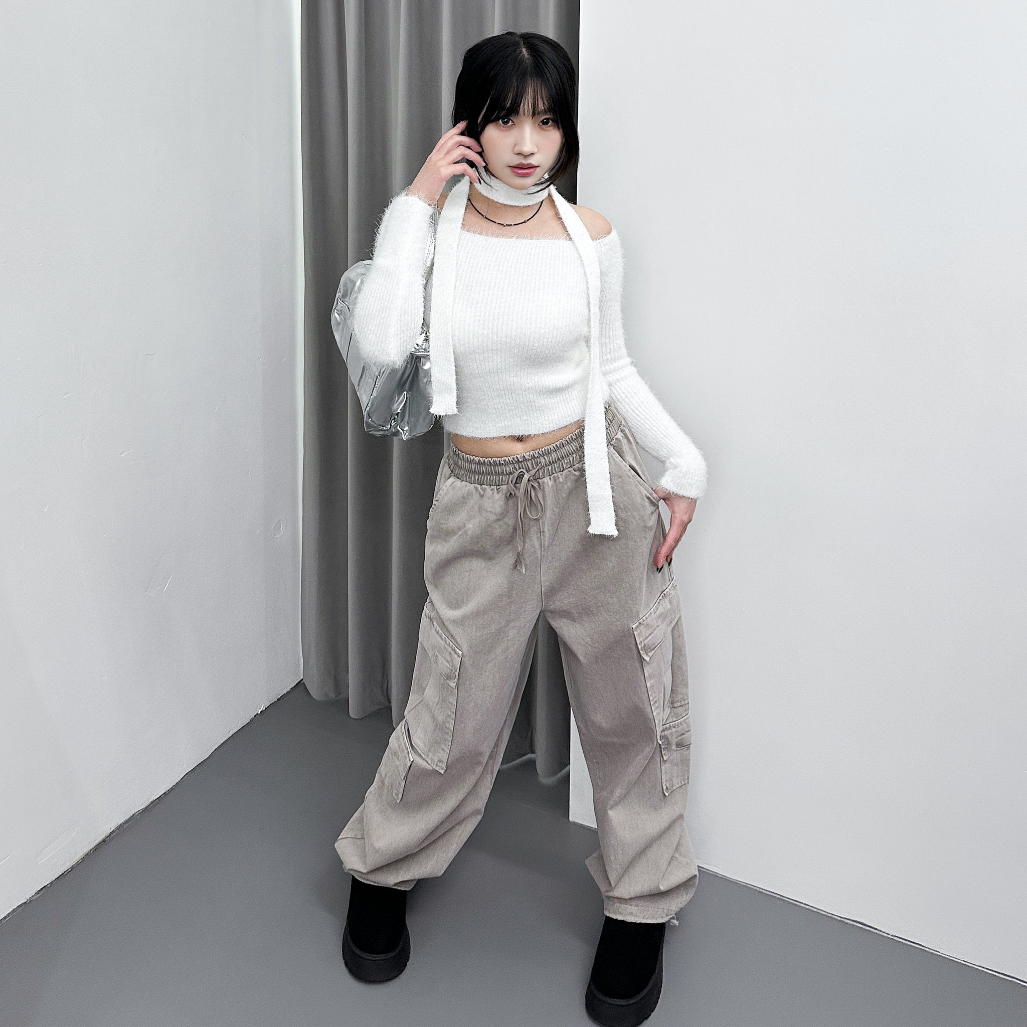 女人味UP毛茸茸SLIM OFF SHOULDER KNITWEAR+頸帶/ 4色