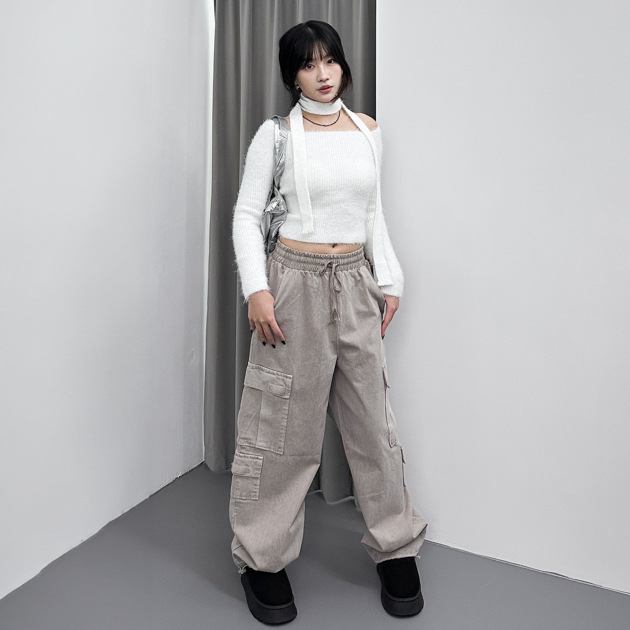 女人味UP毛茸茸SLIM OFF SHOULDER KNITWEAR+頸帶/ 4色
