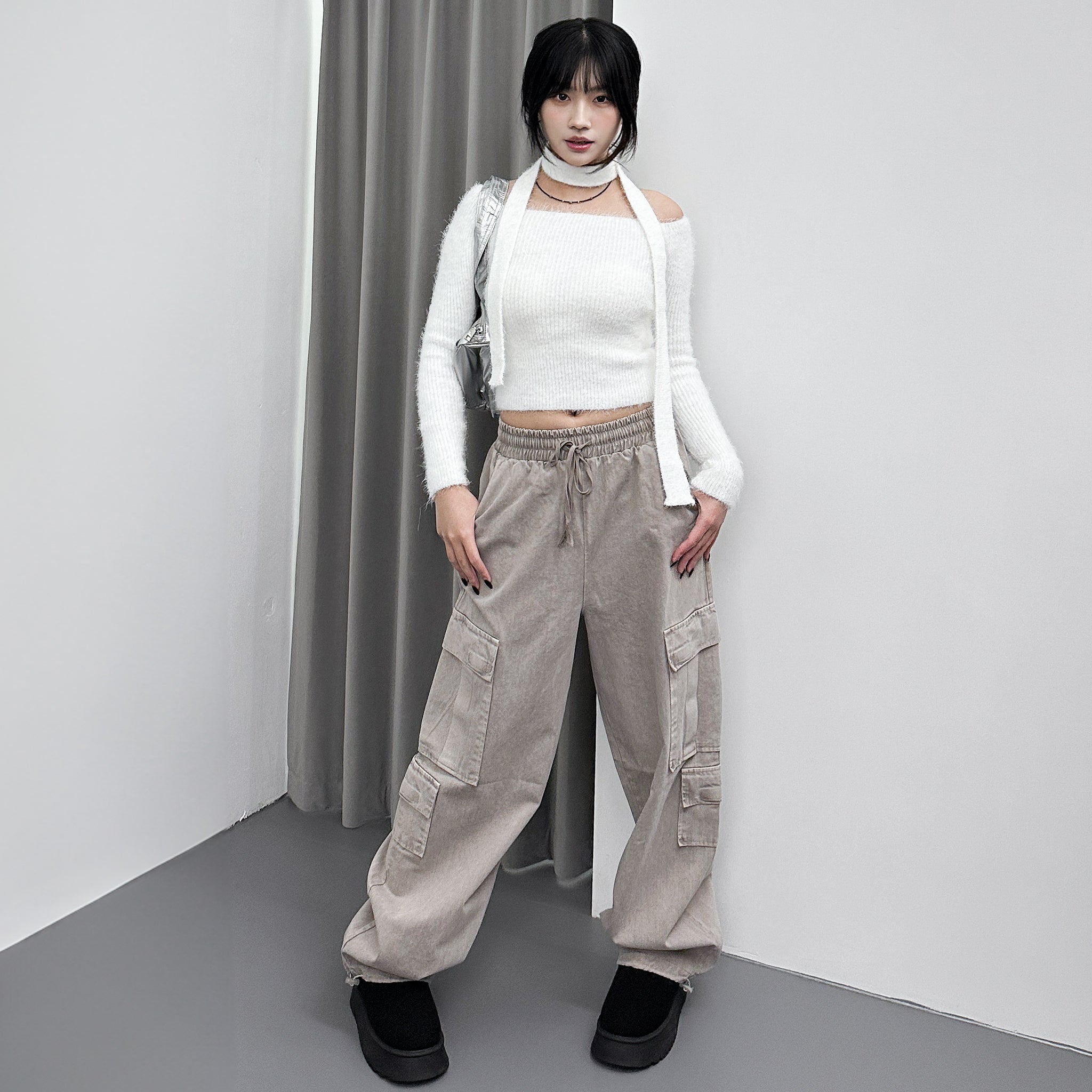 女人味UP毛茸茸SLIM OFF SHOULDER KNITWEAR+頸帶/ 4色