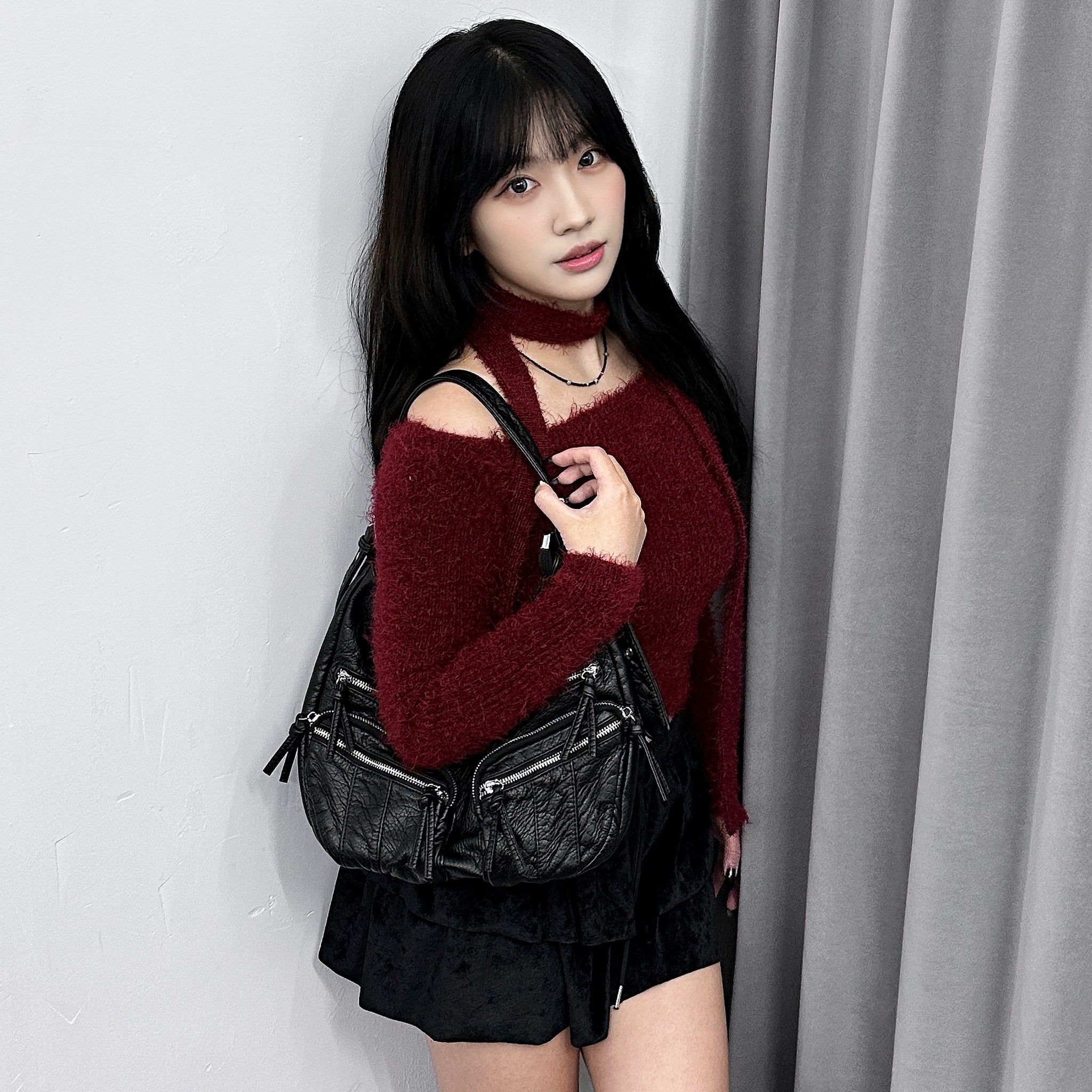女人味UP毛茸茸SLIM OFF SHOULDER KNITWEAR+頸帶/ 4色