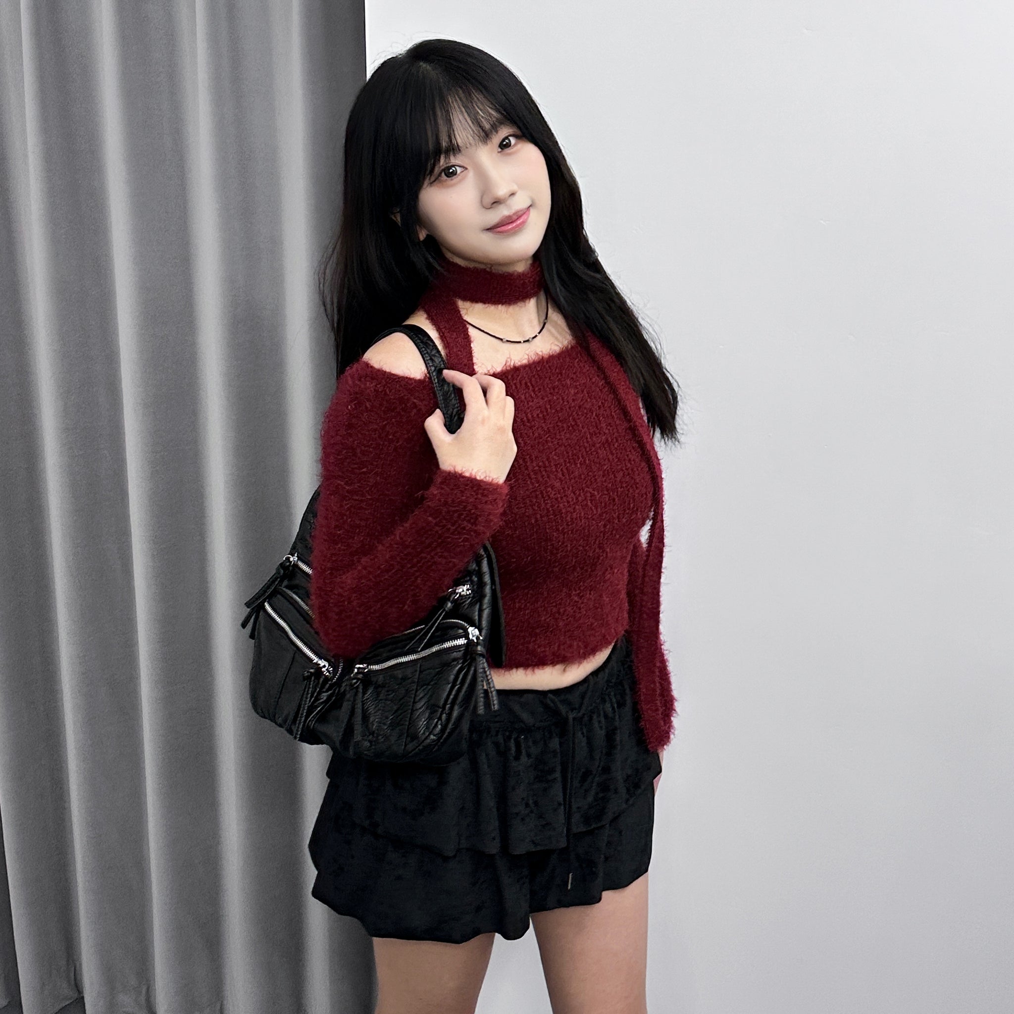 女人味UP毛茸茸SLIM OFF SHOULDER KNITWEAR+頸帶/ 4色