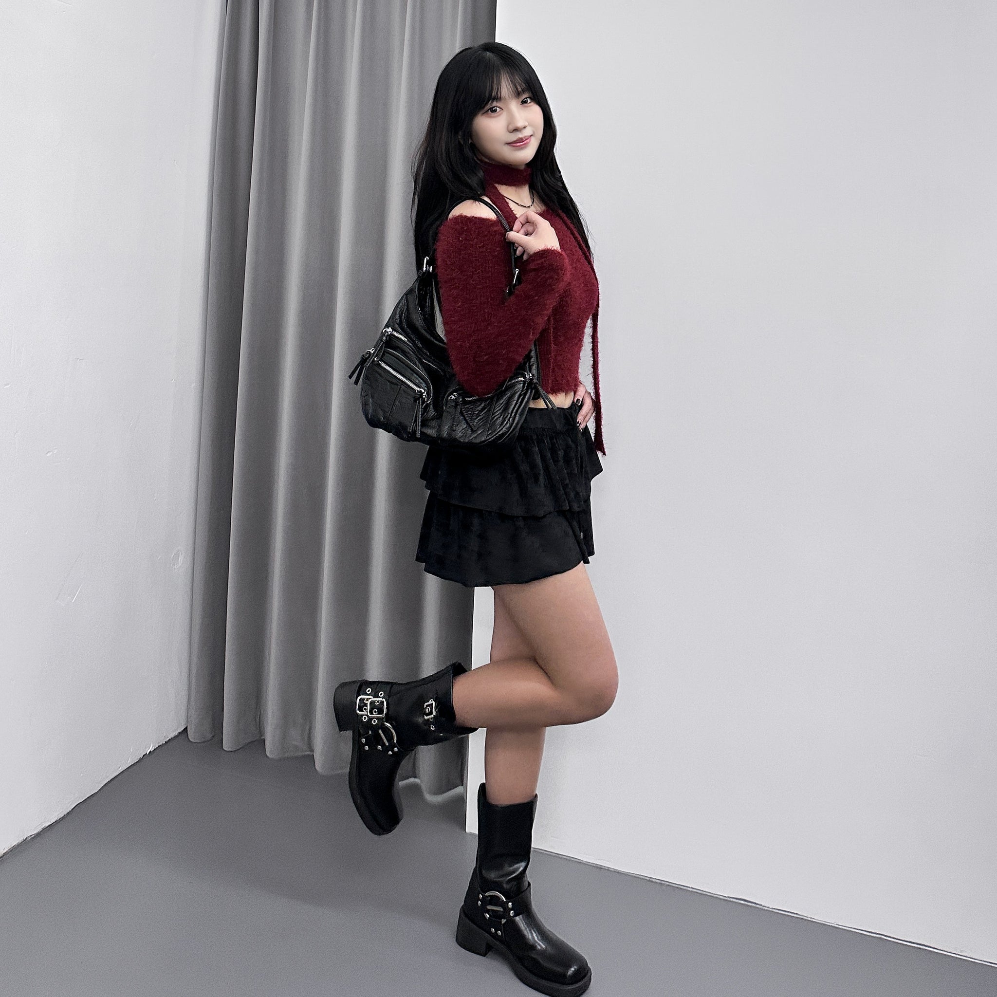女人味UP毛茸茸SLIM OFF SHOULDER KNITWEAR+頸帶/ 4色
