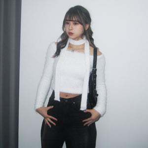 女人味UP毛茸茸SLIM OFF SHOULDER KNITWEAR+頸帶/ 4色