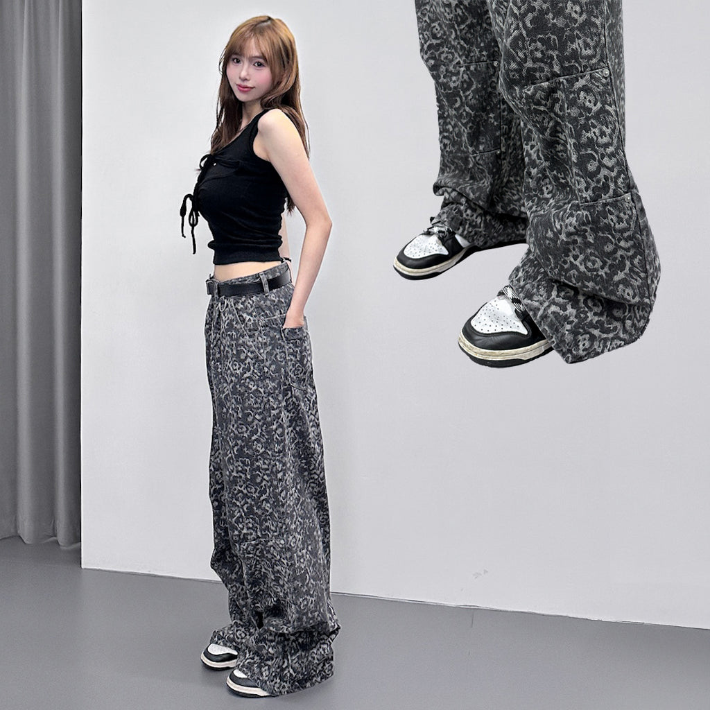 RIVET LEOPARD WIDE DENIM PANTS/ 1色