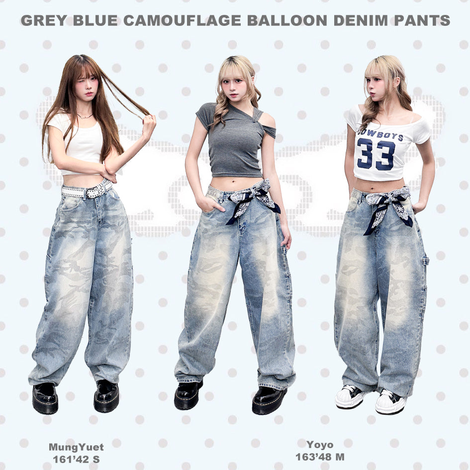 GREY BLUE CAMOUFLAGE BALLOON DENIM PANTS/ 1色