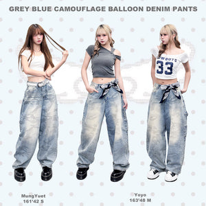 GREY BLUE CAMOUFLAGE BALLOON DENIM PANTS/ 1色