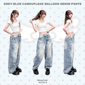 GREY BLUE CAMOUFLAGE BALLOON DENIM PANTS/ 1色