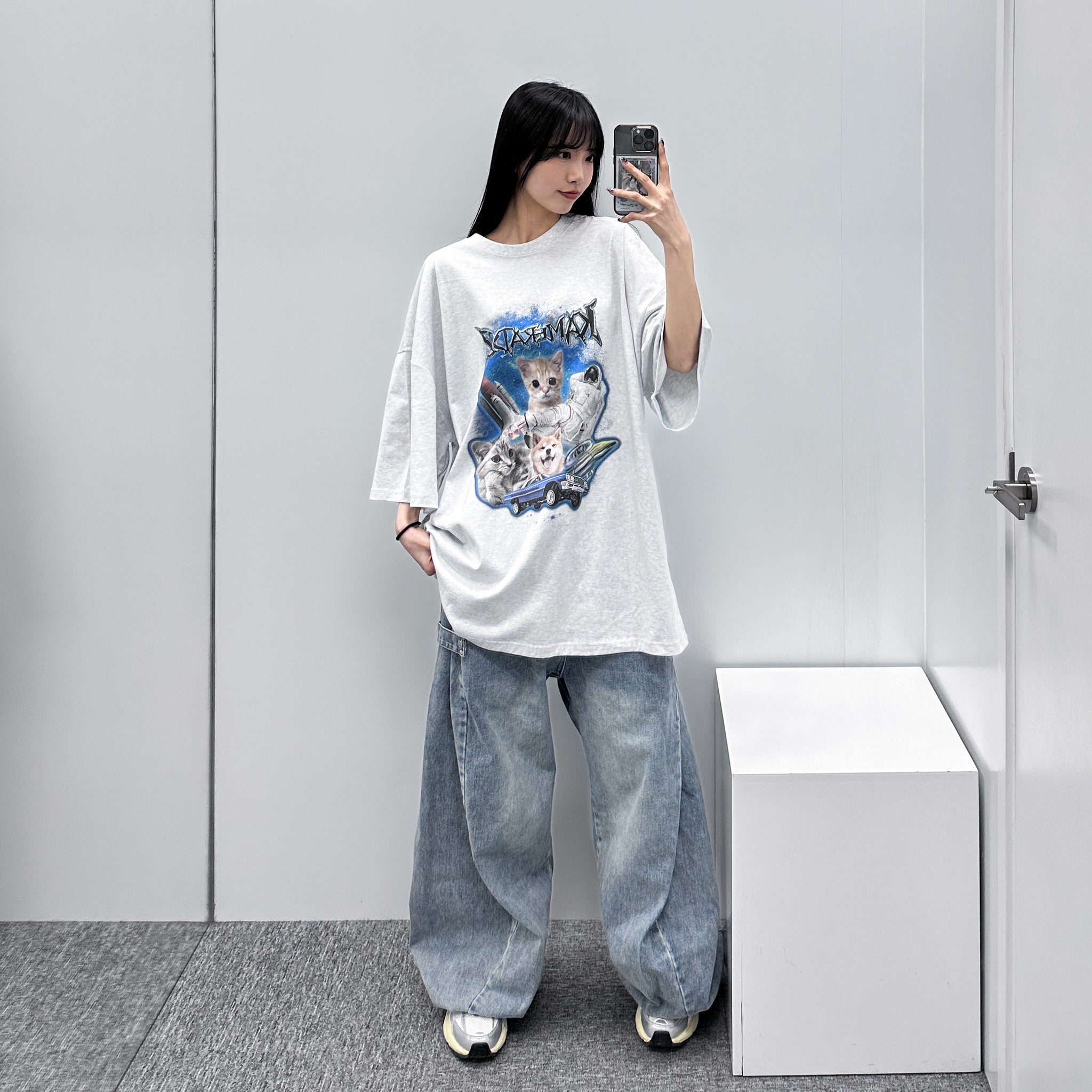 [UNISEX] SPACE SURVIVOR OVERSIZE MEOW TEE /2色