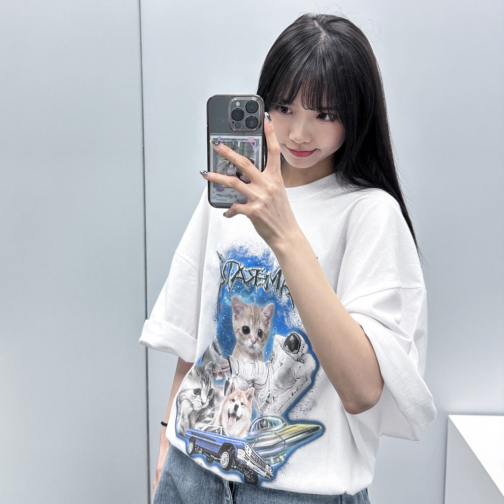 [UNISEX] SPACE SURVIVOR OVERSIZE MEOW TEE /2色