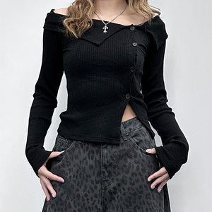 [BEST] SUMMER OFF SHOULDER BUTTON KNITWEAR/ 2色