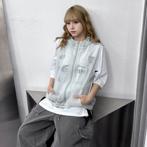 [UNISEX] SEE-THROUGH HOOD ZIP-UP VEST/ 2色