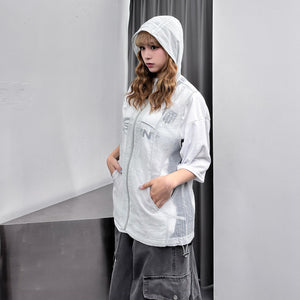 [UNISEX] SEE-THROUGH HOOD ZIP-UP VEST/ 2色