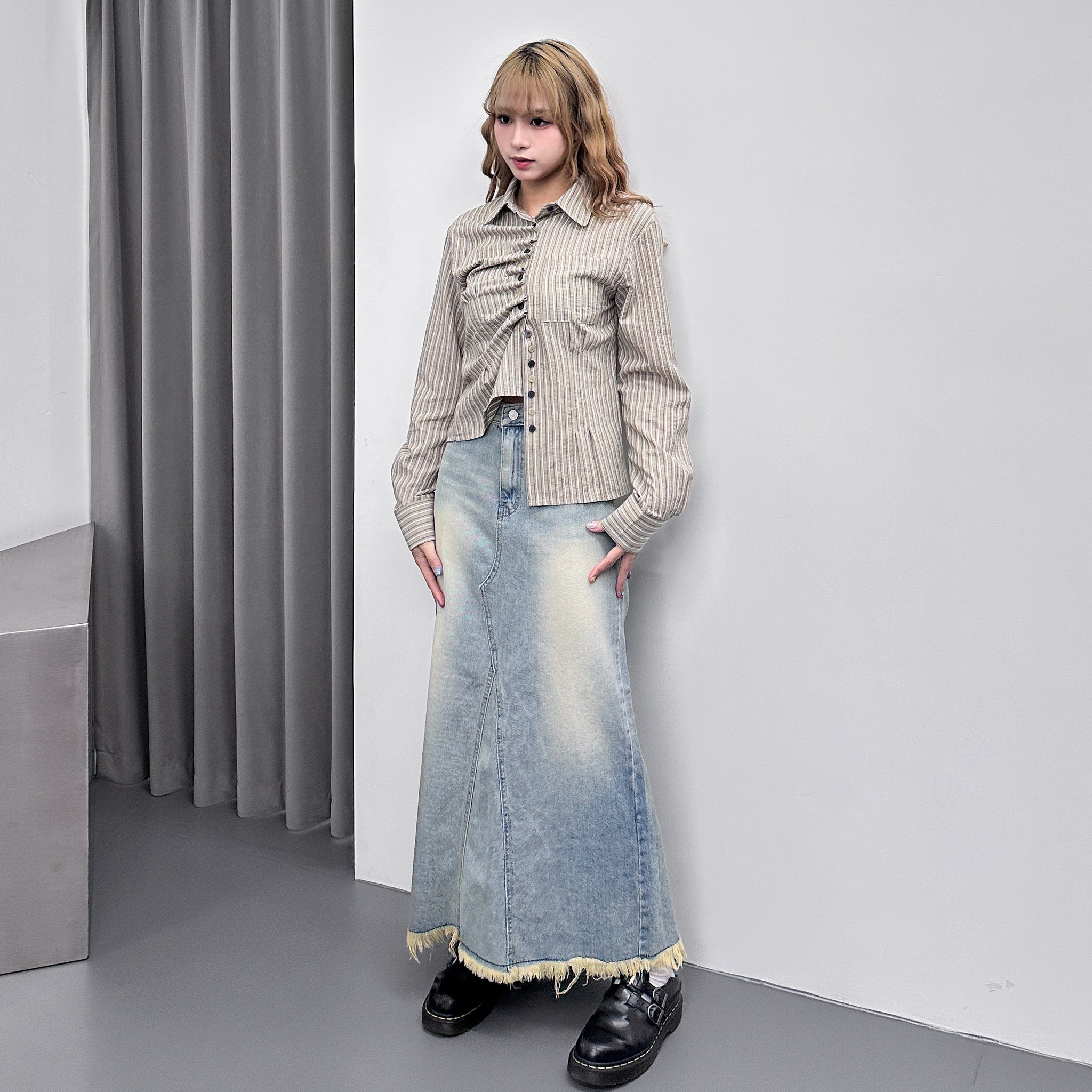 SUMMER BLUE A-CUT DENIM LONG SKIRT/ 1色