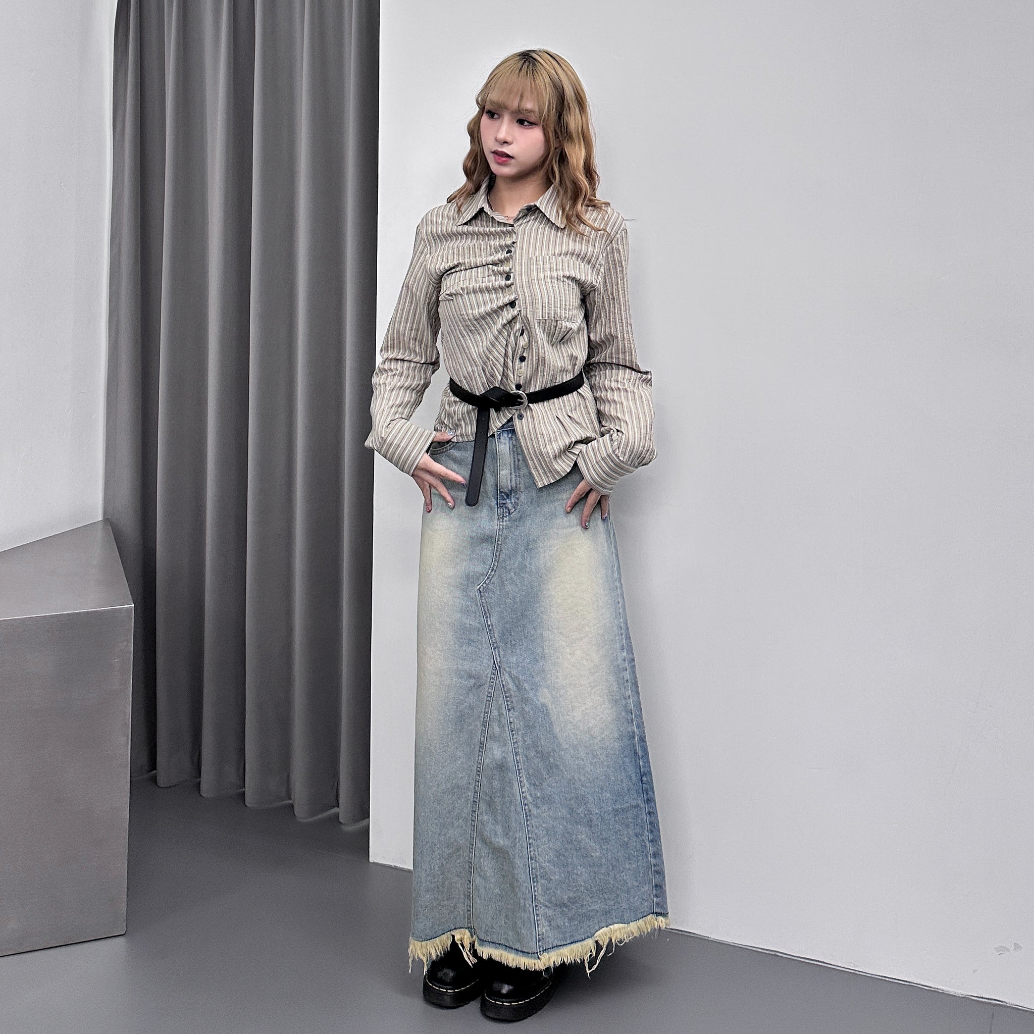 SUMMER BLUE A-CUT DENIM LONG SKIRT/ 1色