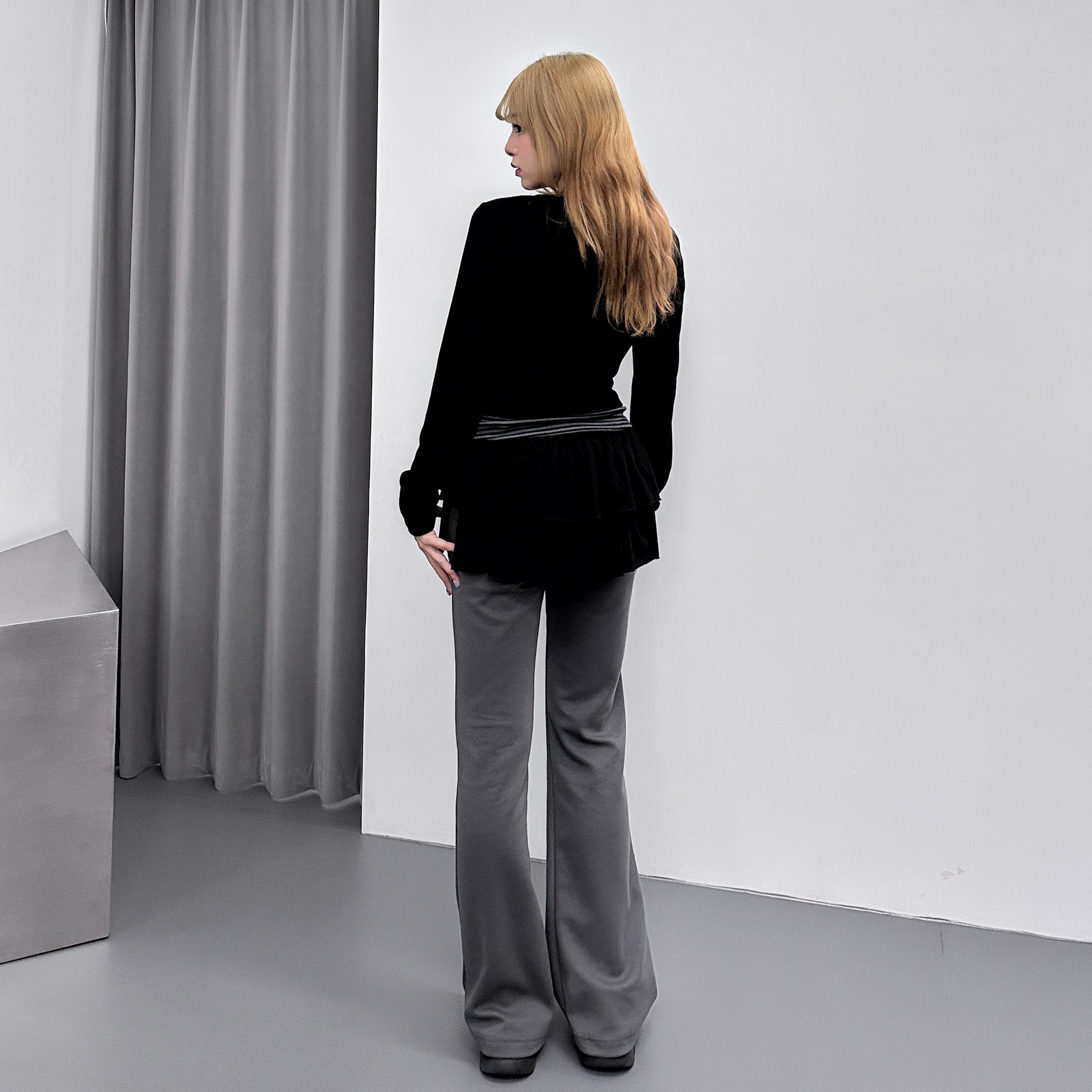 假兩件STRIPED BUTTON LAYERED LONG SLEEVE/ 2色