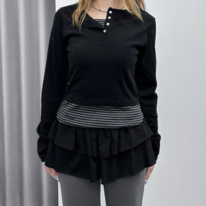 假兩件STRIPED BUTTON LAYERED LONG SLEEVE/ 2色