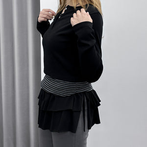 假兩件STRIPED BUTTON LAYERED LONG SLEEVE/ 2色
