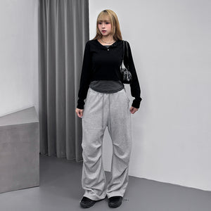 假兩件STRIPED BUTTON LAYERED LONG SLEEVE/ 2色