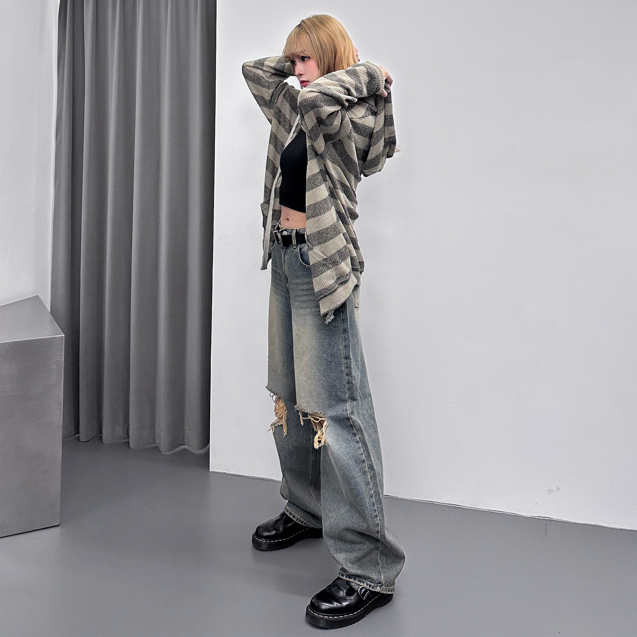 [UNISEX] 春夏適用!! 橫間半透帽款外套/ 2色