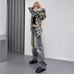 [UNISEX] 春夏適用!! 橫間半透帽款外套/ 2色