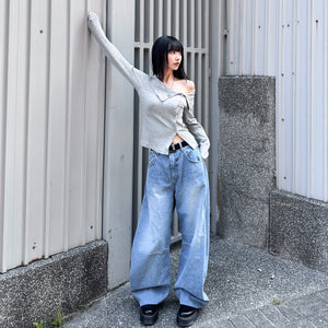 [BEST] SUMMER OFF SHOULDER BUTTON KNITWEAR/ 2色