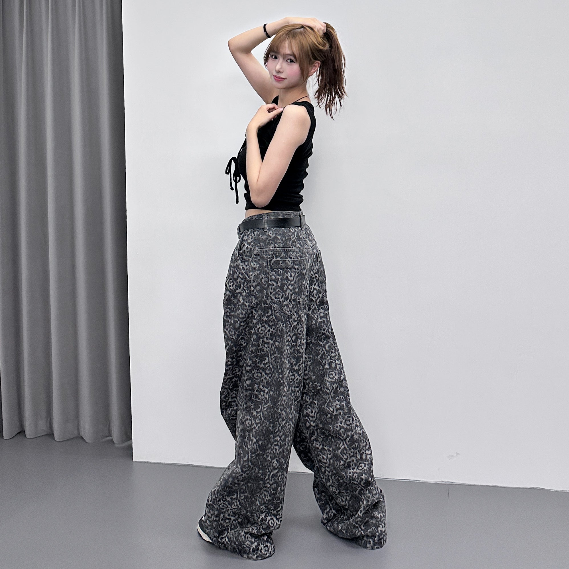 RIVET LEOPARD WIDE DENIM PANTS/ 1色