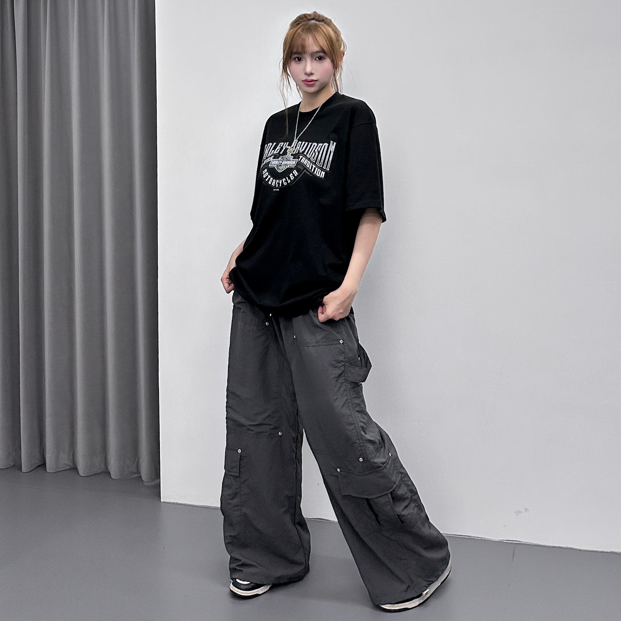 [UNISEX] RIVET WIDE NYLON PANTS/ 2色