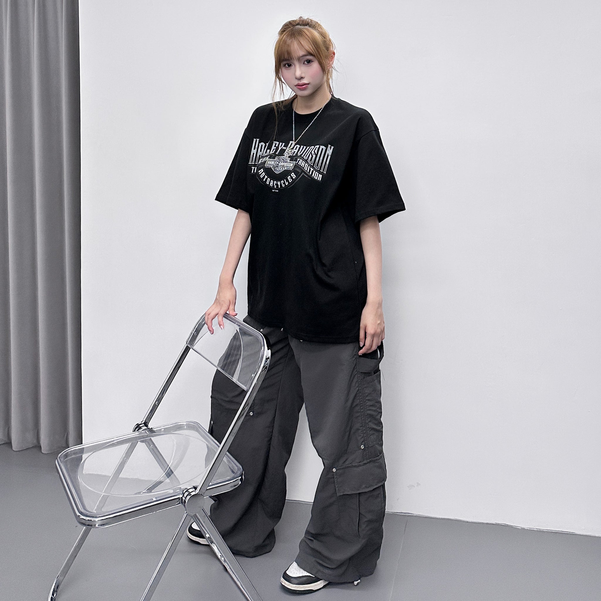 [UNISEX] RIVET WIDE NYLON PANTS/ 2色